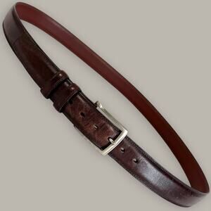 Torino Italian Brown Belt 50 Burnished Kipskin X Long Solid Brass Buckle Silver